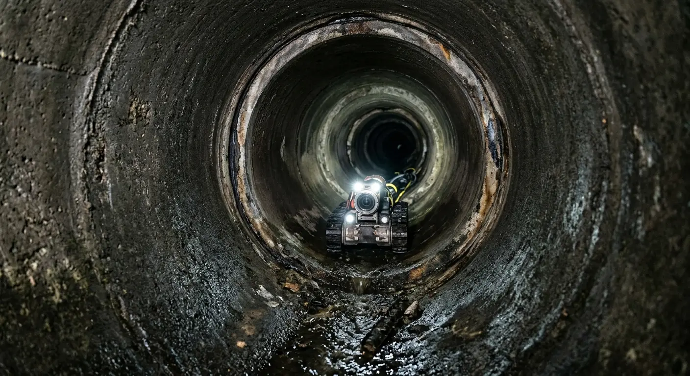 Robotic sewer camera inspecting pipe interior for Drain Snake Service in Mason City