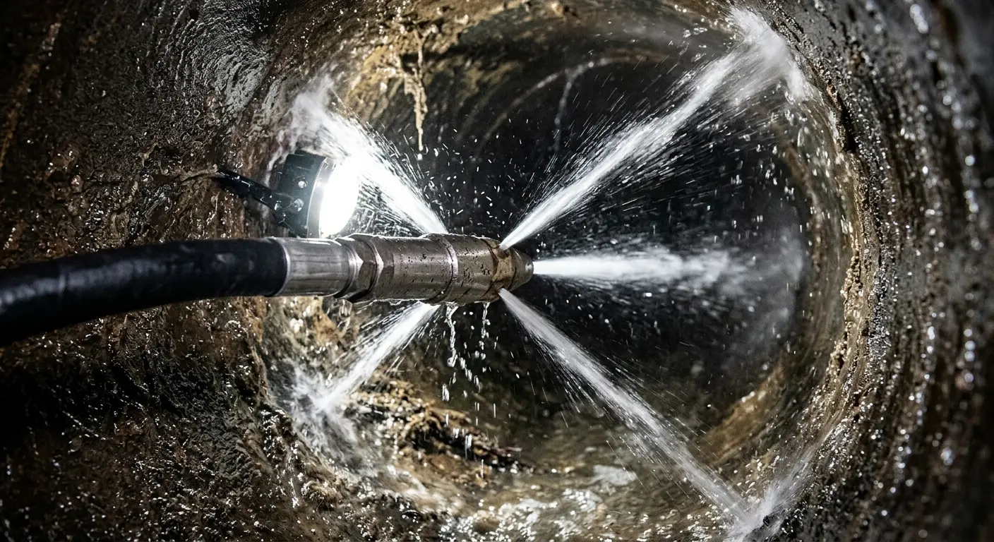 High-pressure hydro jetting nozzle cleaning sewer pipe for Sewer Cleanout in Mason City